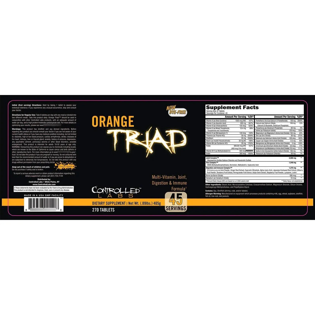 Orange Triad Multivitaminico Diario Suplemento Deportivo Sin Hierro 45 Tabletas