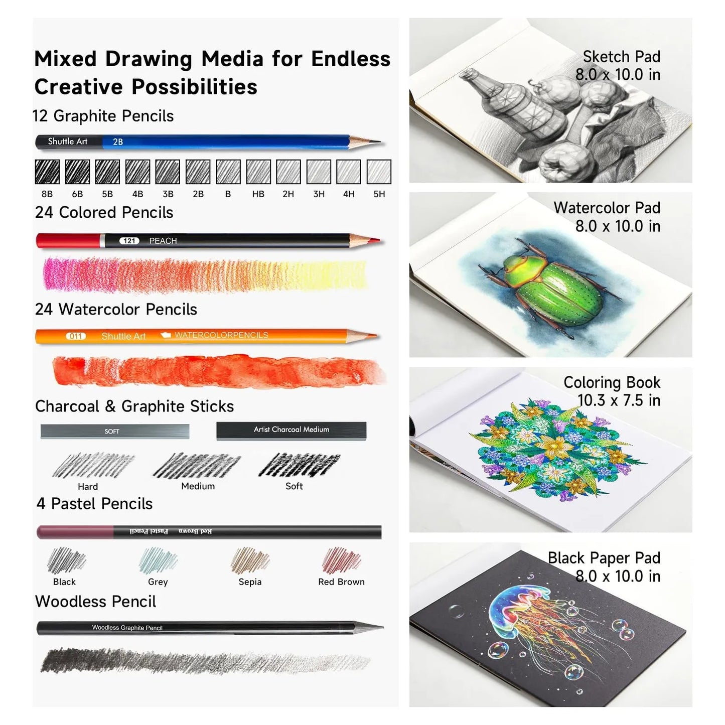 Kit De Dibujo Profesional 116 Piezas Lápices Carbón Acuarela Grafito Estuche Portátil
