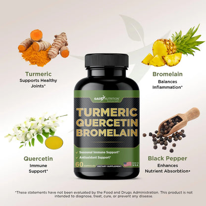 Suplemento De Quercetina Cúrcuma Bromelina 500 Mg Apoyo Inmunológico Y Articular