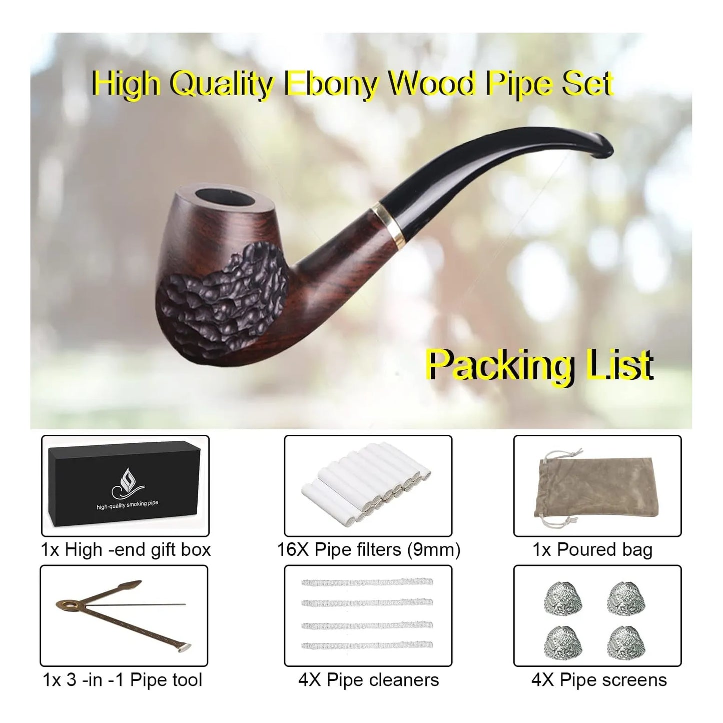 Kit Pipa Tabaco Ebano Con Accesorios Premium Regalo Ideal