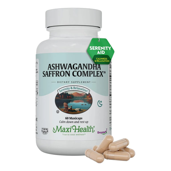 Complejo De Ashwagandha Y Azafran 600 Mg Serenidad Y Relajacion Maxi Health