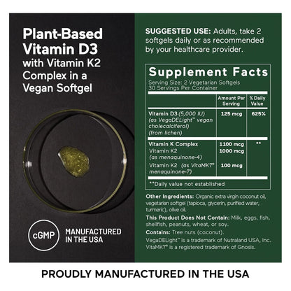 Vitamina D3 Vegana Con K2 5000 Ui 90 Capsulas Salud Osea E Inmunidad