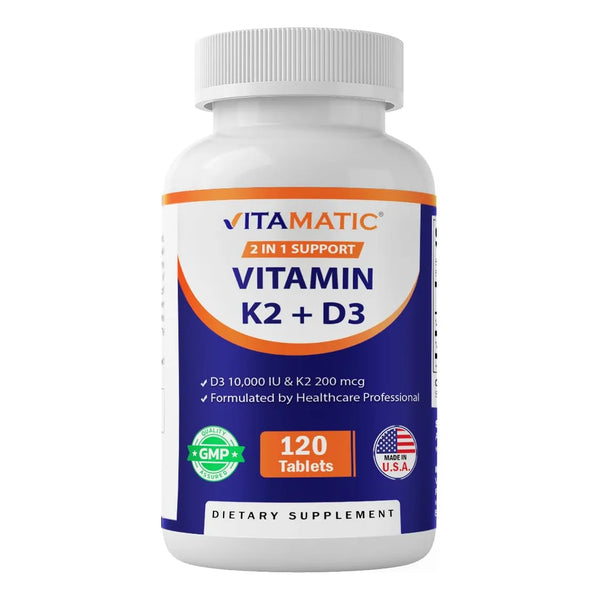 Vitamina D3 K2 10000 Ui 200 Mcg 120 Tabletas Apoyo Óseo Cardiovascular