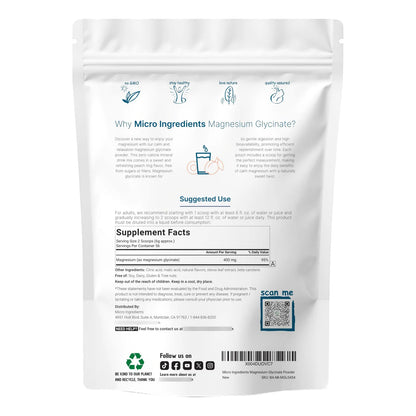 Glicinato De Magnesio 400 Mg Polvo Sabor Melocotón 340 Gramos Alta Absorción