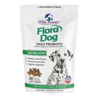 Probióticos Masticables Flora Dog Para Perros 20 Mil Millones Cultivos 11 Cepas