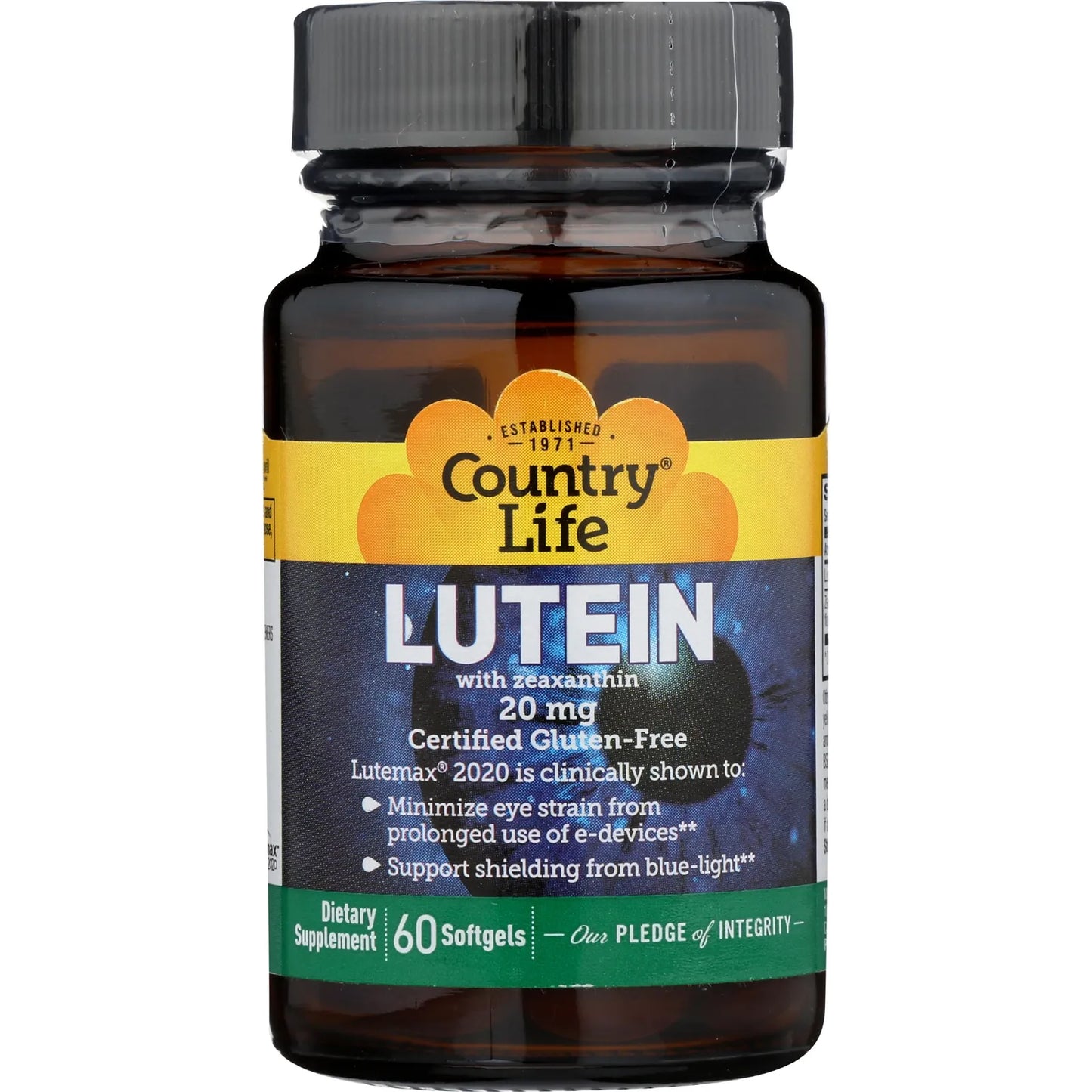 Luteína 20 Mg 60 Cápsulas Blandas Antioxidantes Para Salud Ocular Country Life