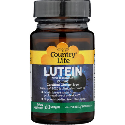 Luteína 20 Mg 60 Cápsulas Blandas Antioxidantes Para Salud Ocular Country Life