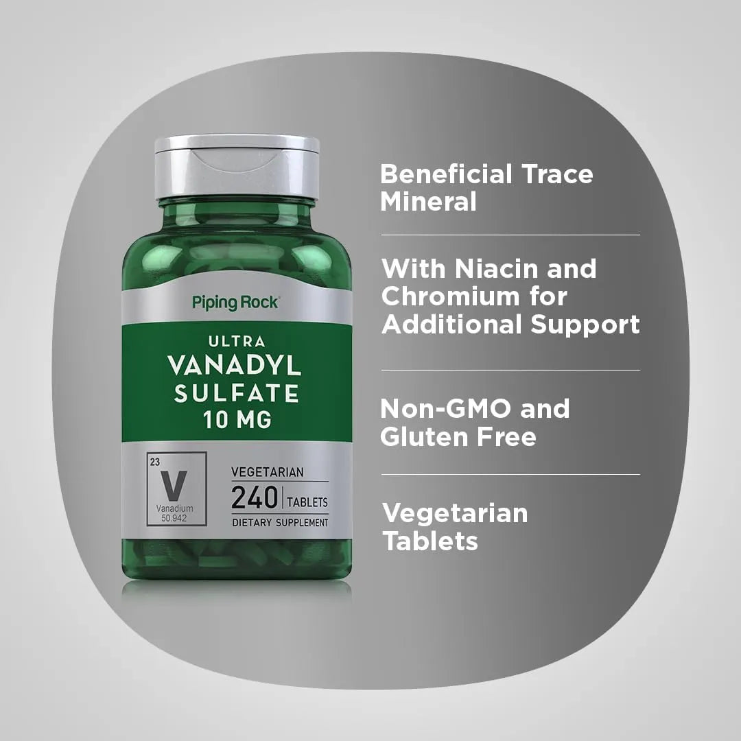 Sulfato De Vanadilo 10 Mg 240 Tabletas Ultra Complejo Vegetariano Sin Gluten