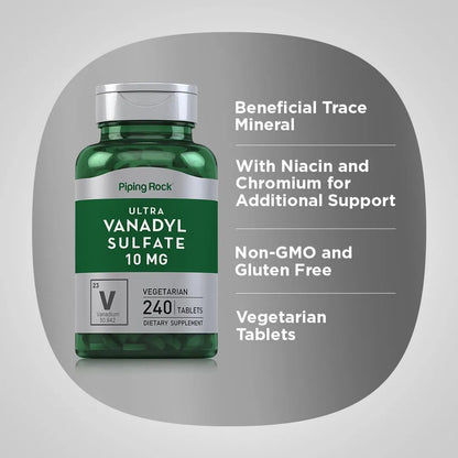 Sulfato De Vanadilo 10 Mg 240 Tabletas Ultra Complejo Vegetariano Sin Gluten