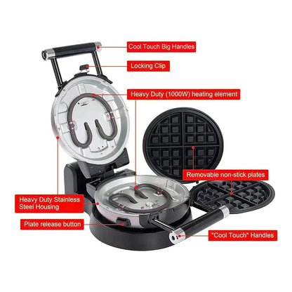 Health And Home 3 En 1 Gofre Tortilla Waflera De Huevo Platos Antiadherentes Giratoria 360