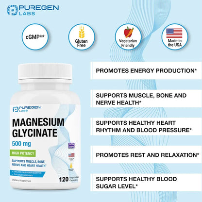 Glicinato De Magnesio 500 Mg Cápsulas Queladas Alta Absorción Salud Muscular Y Cardíaca