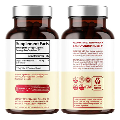 Capsulas De Raiz De Remolacha Organica 1300 Mg 200 Unidades Energia Y Resistencia
