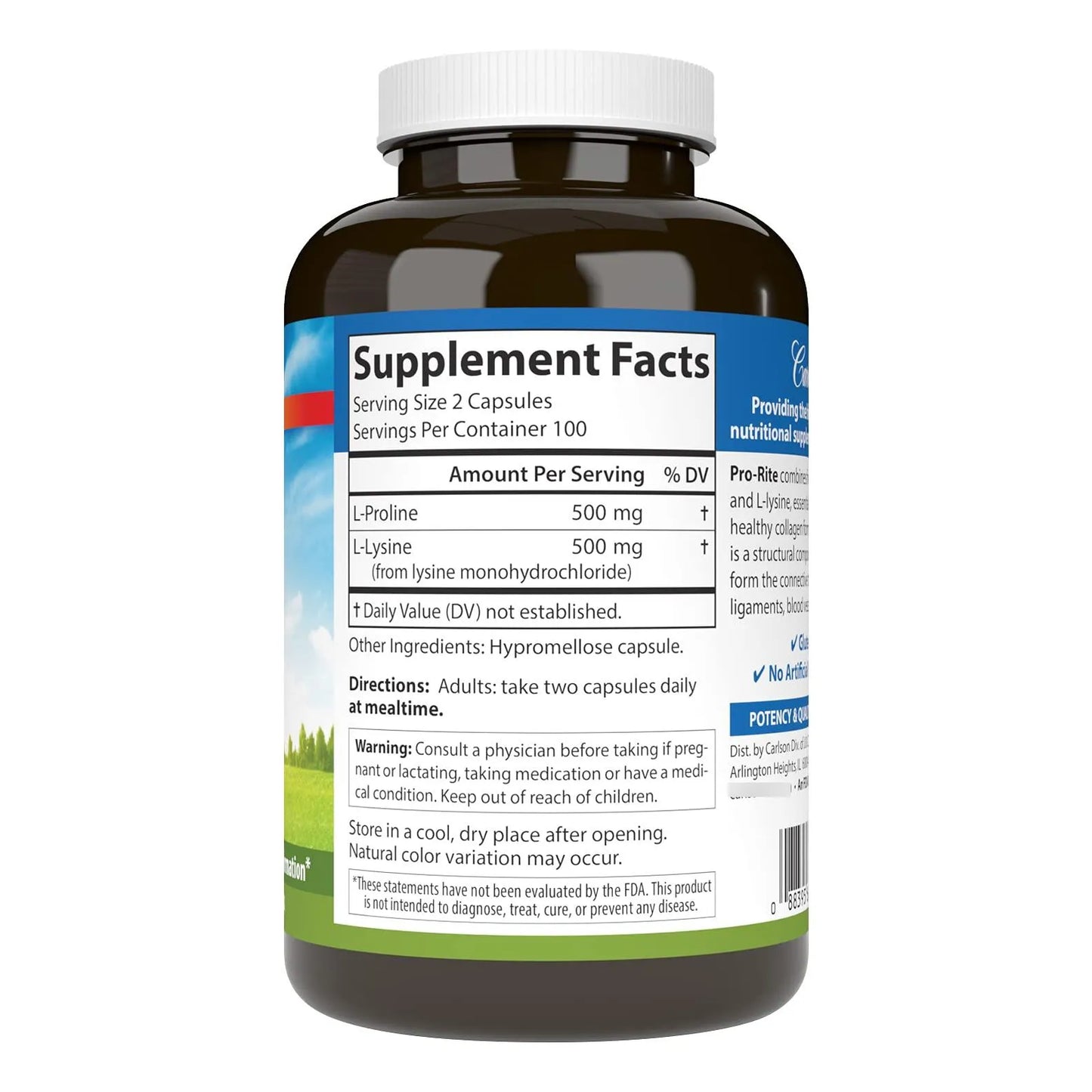Pro Rite L Prolina Y L Lisina 200 Capsulas Apoyo Articular Y Colageno