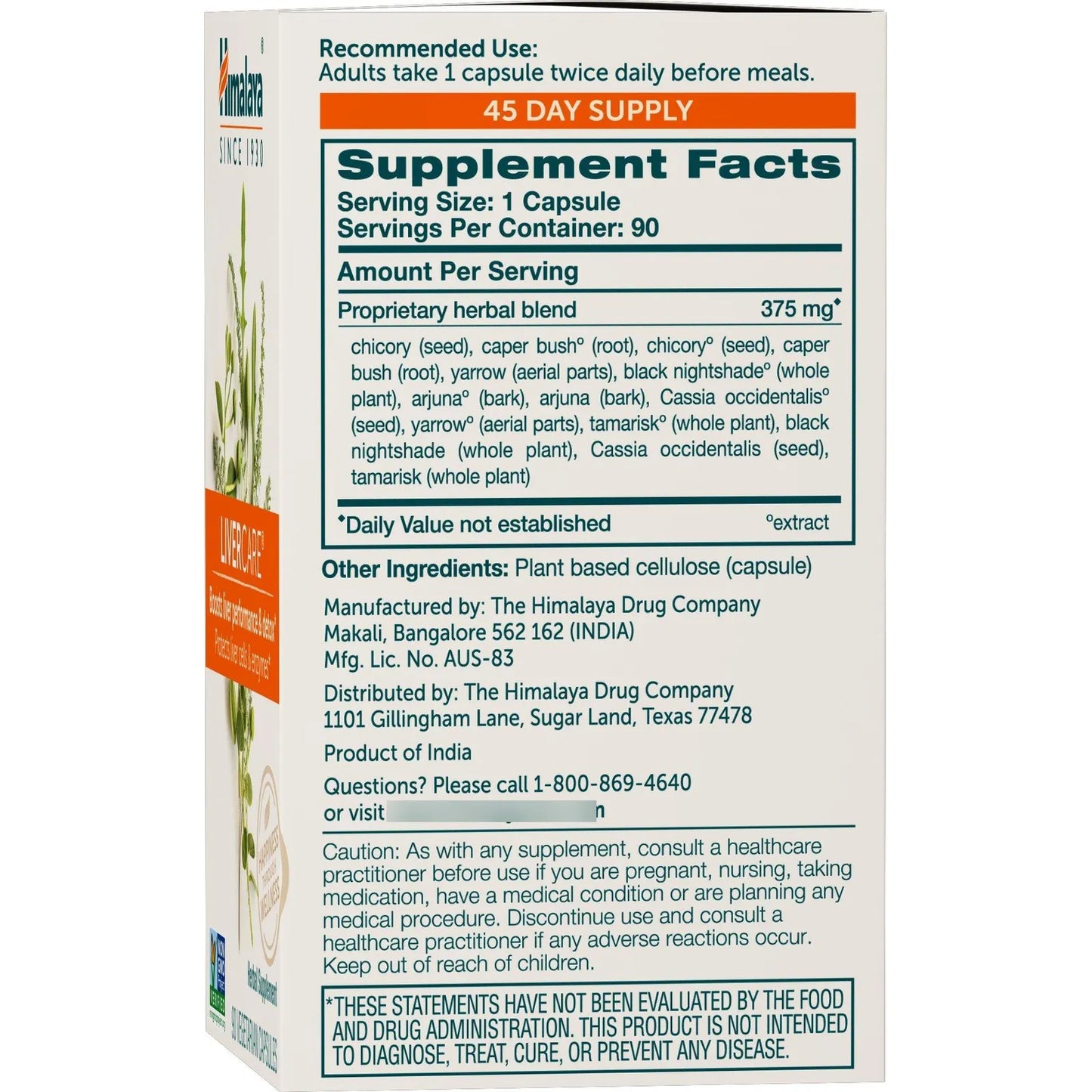 LiverCare LIV 52 Desintoxicacion Hepatica 90 Capsulas 375mg