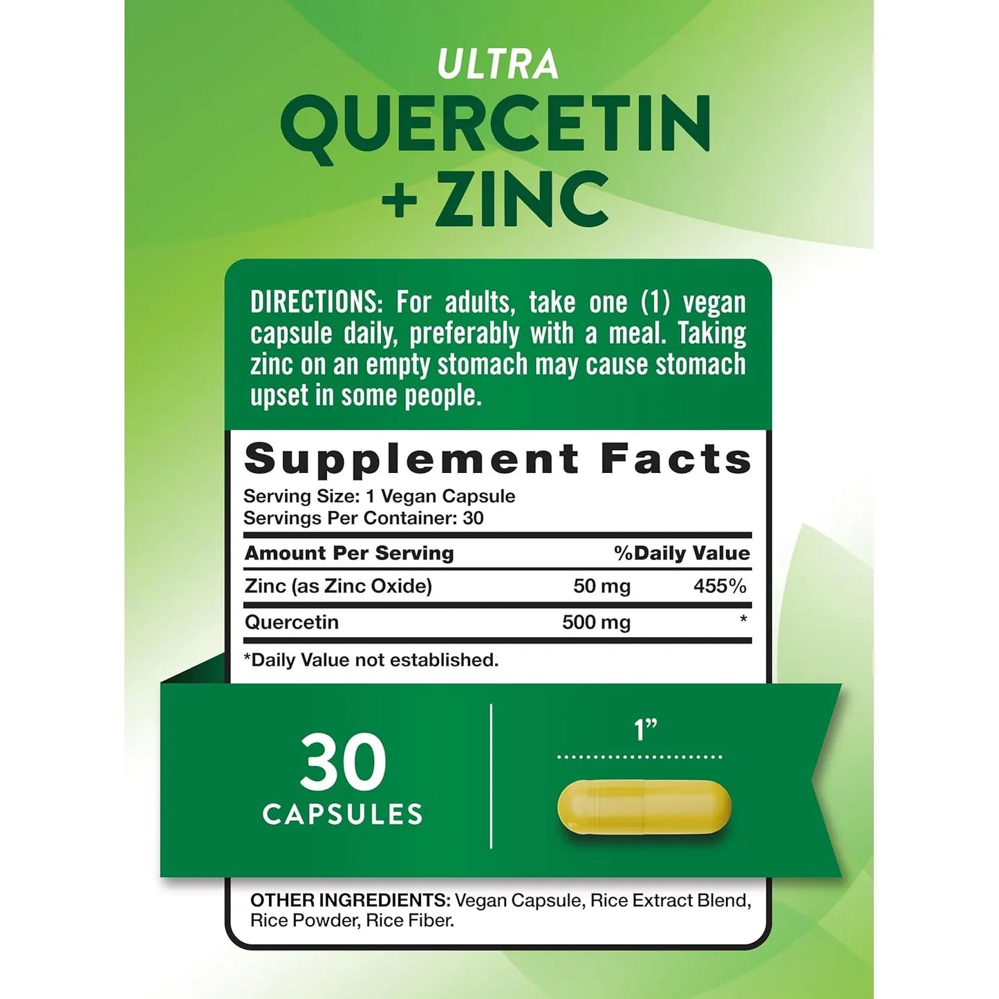 Quercetina Con Zinc 500 Mg 30 Capsulas Vegano Sin Gluten Nature's Truth