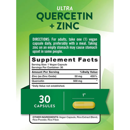 Quercetina Con Zinc 500 Mg 30 Capsulas Vegano Sin Gluten Nature's Truth