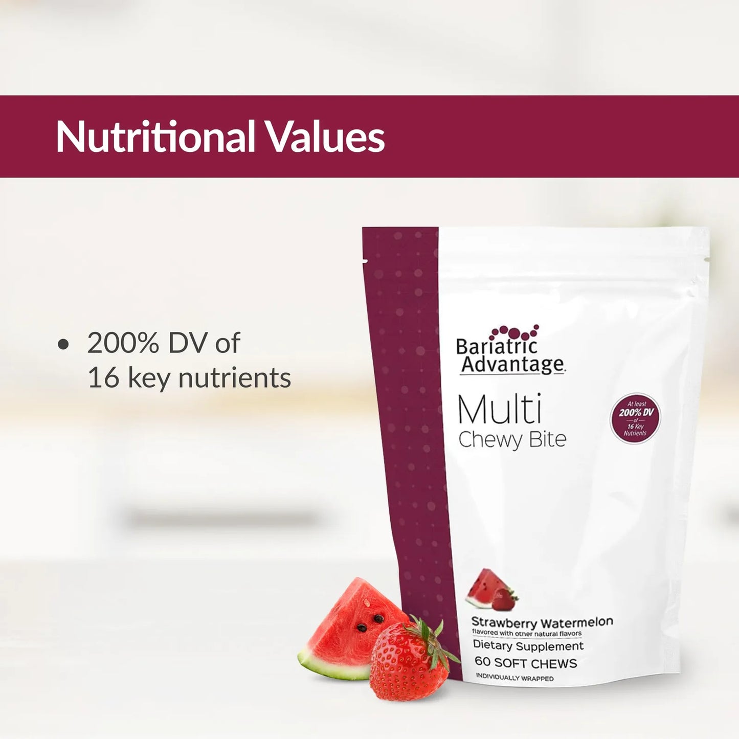 Multivitaminico Masticable Sabor Sandia Fresa 60 Unidades Para Pacientes Bariatricos
