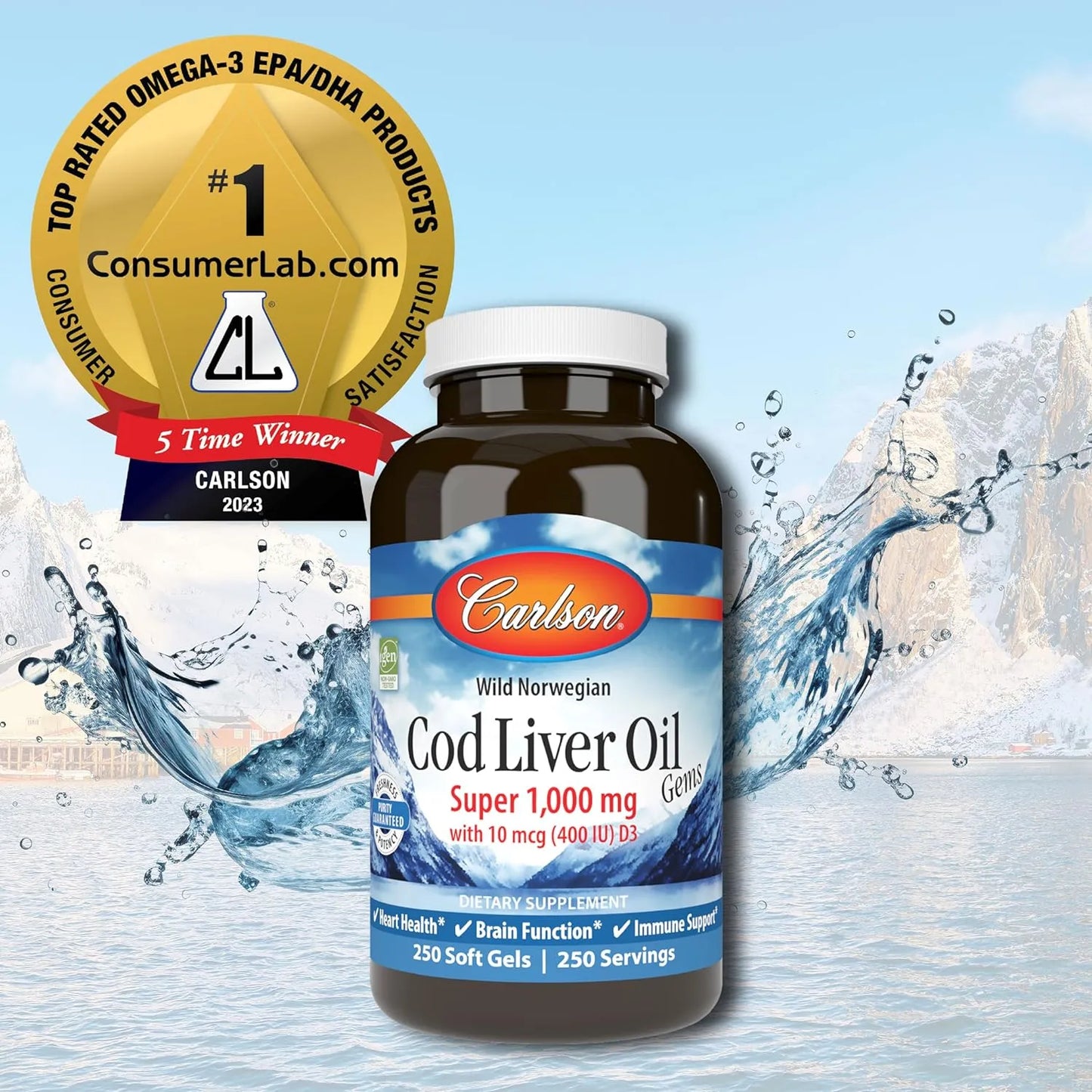 Aceite De Higado De Bacalao Super 1000 Mg Carlson 250 Capsulas Omega 3 Y Vitamina D3
