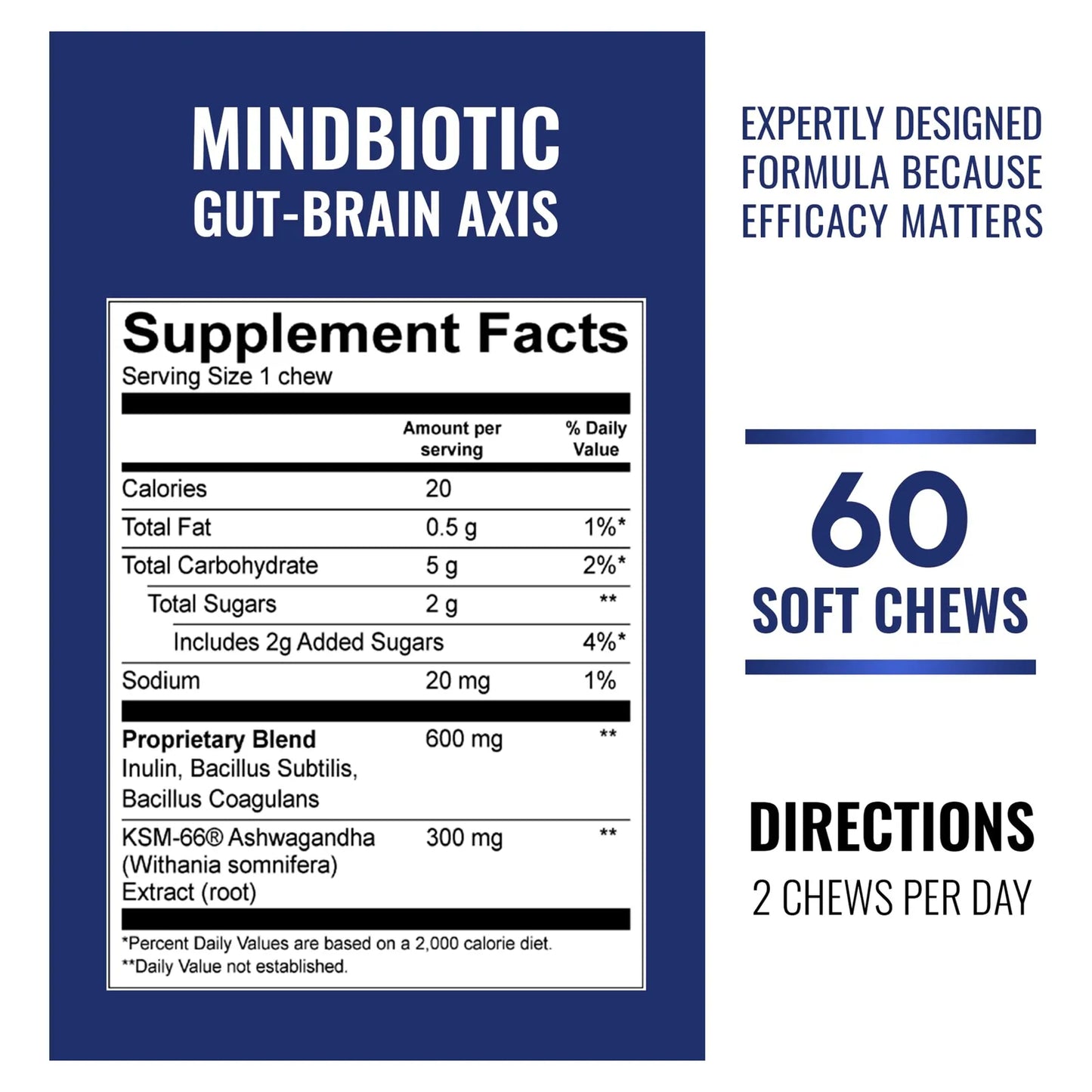 MindBiotic Suplemento Salud Cerebral Probióticos Prebióticos Ashwagandha KSM66 60 Cápsulas