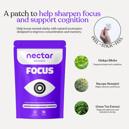 Parche Focus Bacopa Monnieri Té Verde Ginkgo Biloba 10 Parches Enfoque Natural