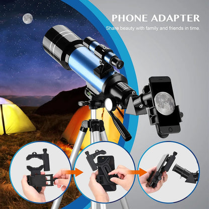Telescopio Aomekie 70/400 Con Adaptador De Telefono Ideal Para Principiantes Y Niños