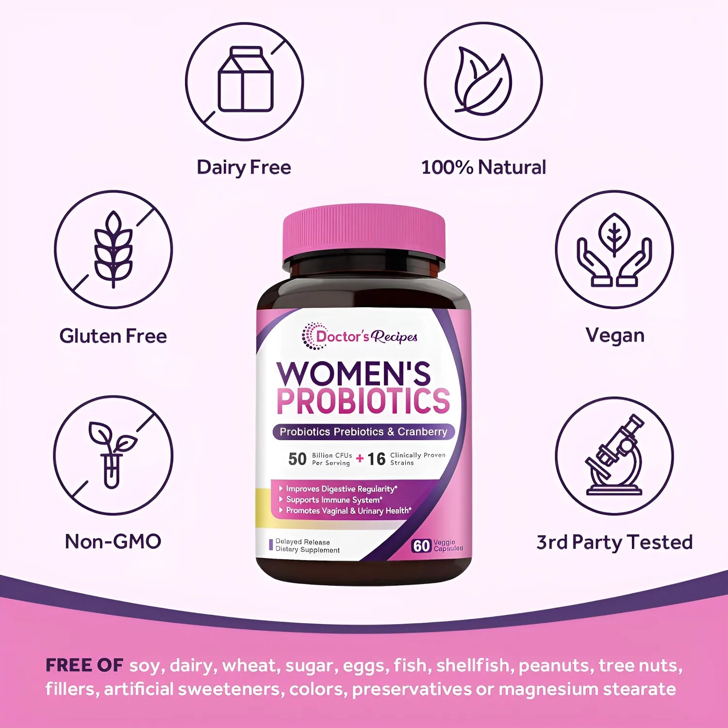 Probiótico Para Mujeres Doctor's Recipes 60 Cápsulas Salud Digestiva Y Vaginal - Imagen 3