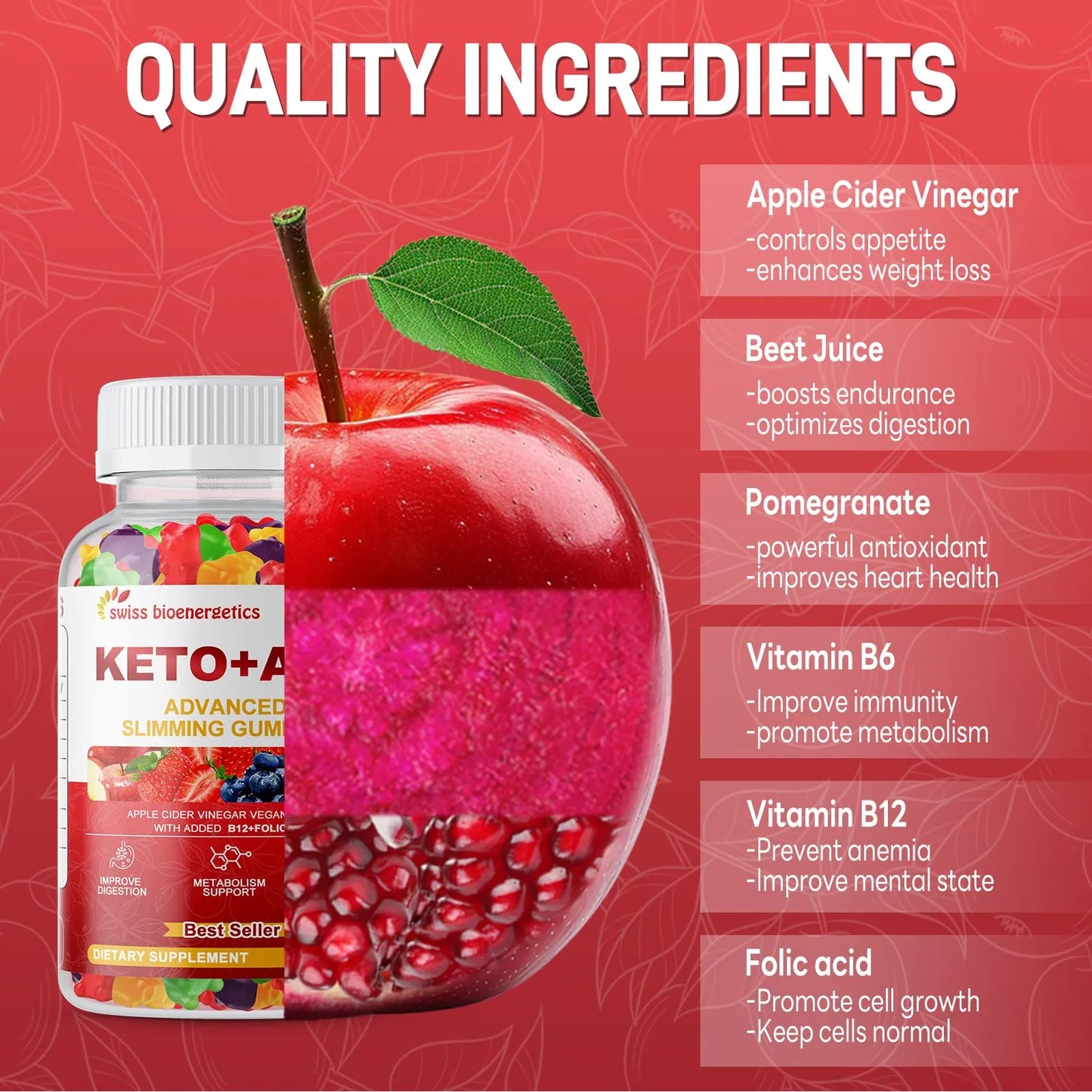 Gomitas Keto Vinagre De Sidra De Manzana 1500 Mg Sabor Frutas Apoyo Dieta