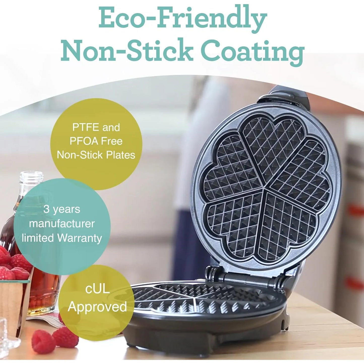 Máquina De Gofres Euro Cuisine WM520 En Forma De Corazón Antiadherente Y Ajustable