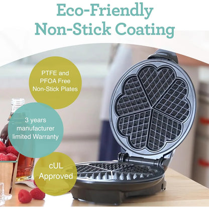 Máquina De Gofres Euro Cuisine WM520 En Forma De Corazón Antiadherente Y Ajustable
