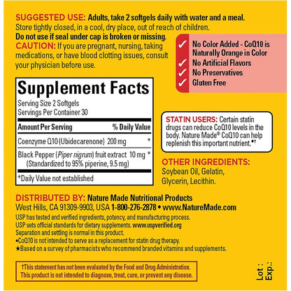 Capsulas De Coq10 200 Mg Con Extracto De Pimienta Negra Para Mayor Absorcion Y Salud Cardiaca