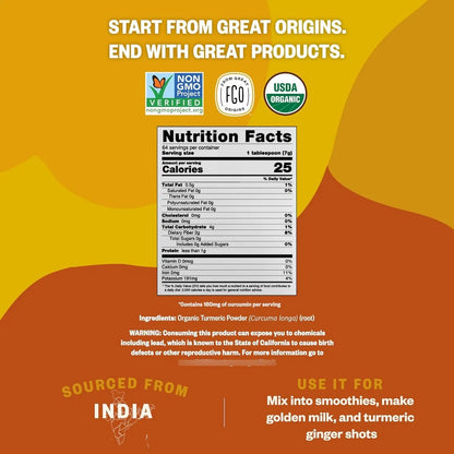 Cúrcuma Orgánica En Polvo Con Curcumina 100 Cruda 2 Libras Importada De India