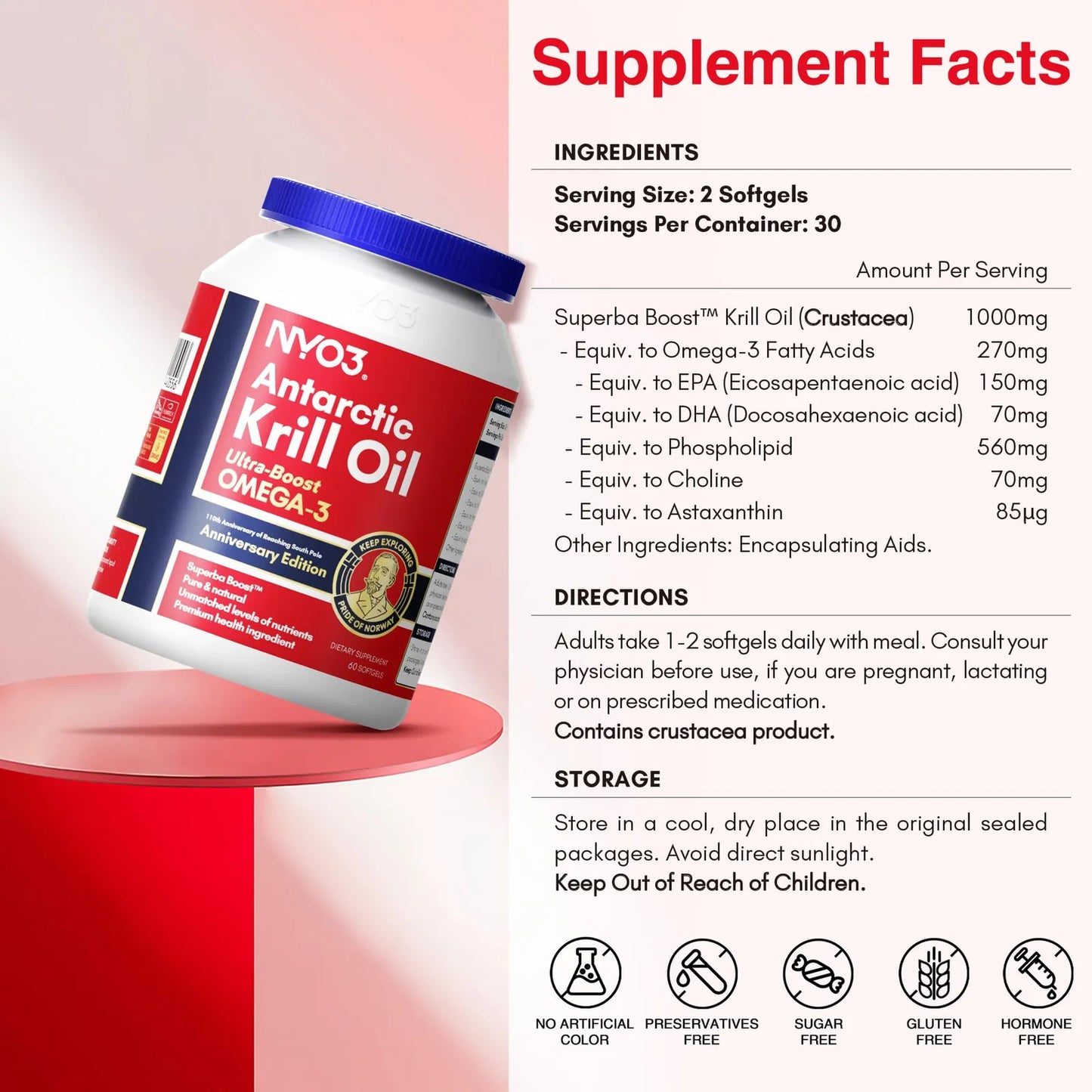 Aceite De Krill Antártico 1000mg 60 Cápsulas Blandas Omega 3 EPA DHA
