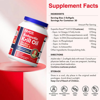 Aceite De Krill Antártico 1000mg 60 Cápsulas Blandas Omega 3 EPA DHA