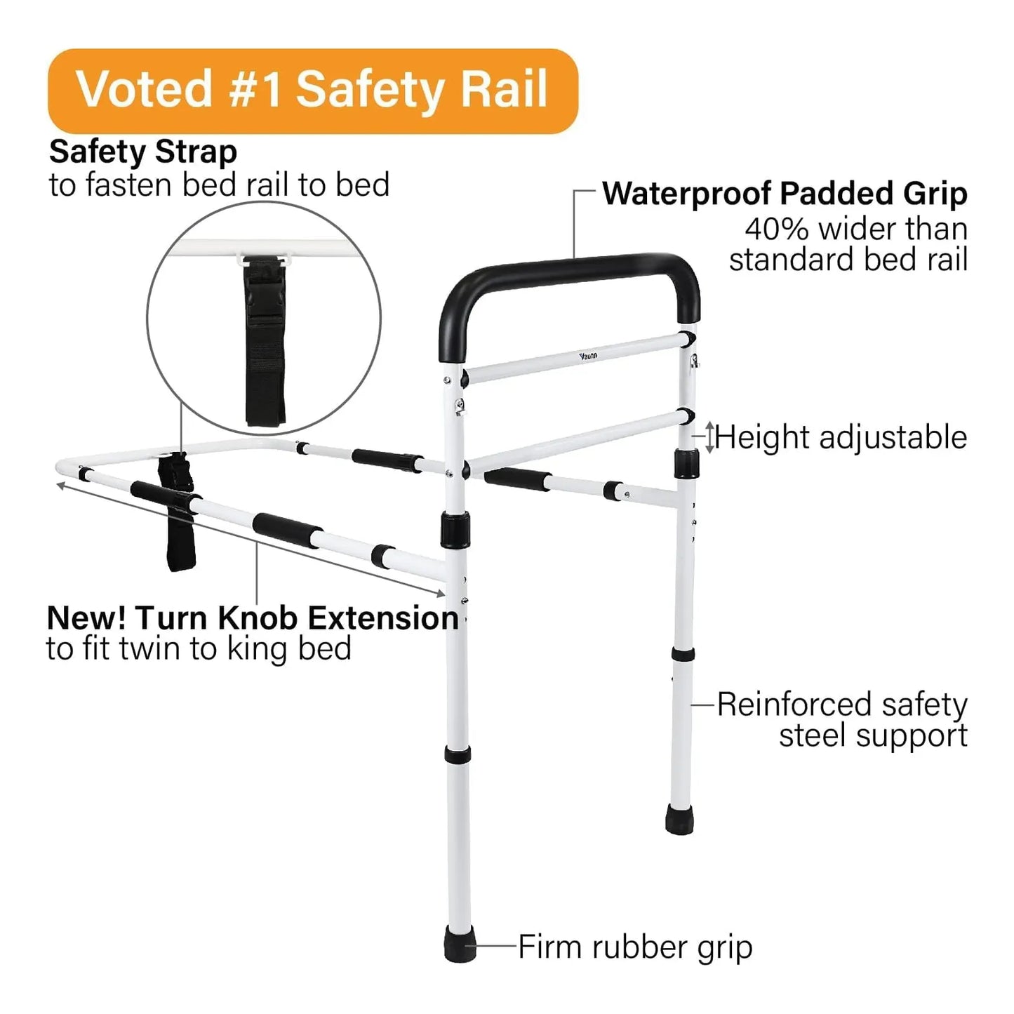 Riel De Cama Ajustable Para Adultos Mayores Certificado ASTM CPSC Soporte 300 Lbs