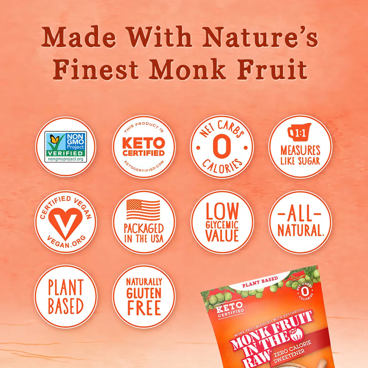 Edulcorante Natural Fruta Monje In The Raw 40 Sobres Zero Calorias Keto Vegan