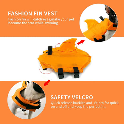 Chaleco Salvavidas Para Perros Ajustable Con Diseño De Tiburón