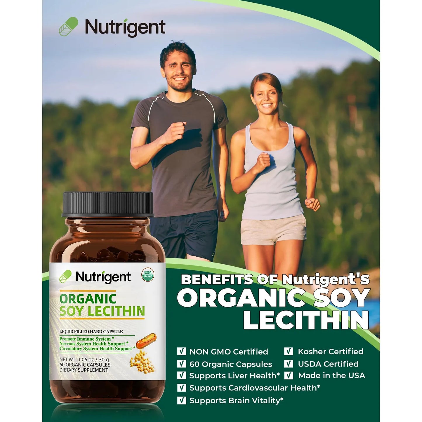 Lecitina De Soja Orgánica 800 Mg Cápsulas Líquidas Alta Absorción Soporte Cerebral Y Hepático