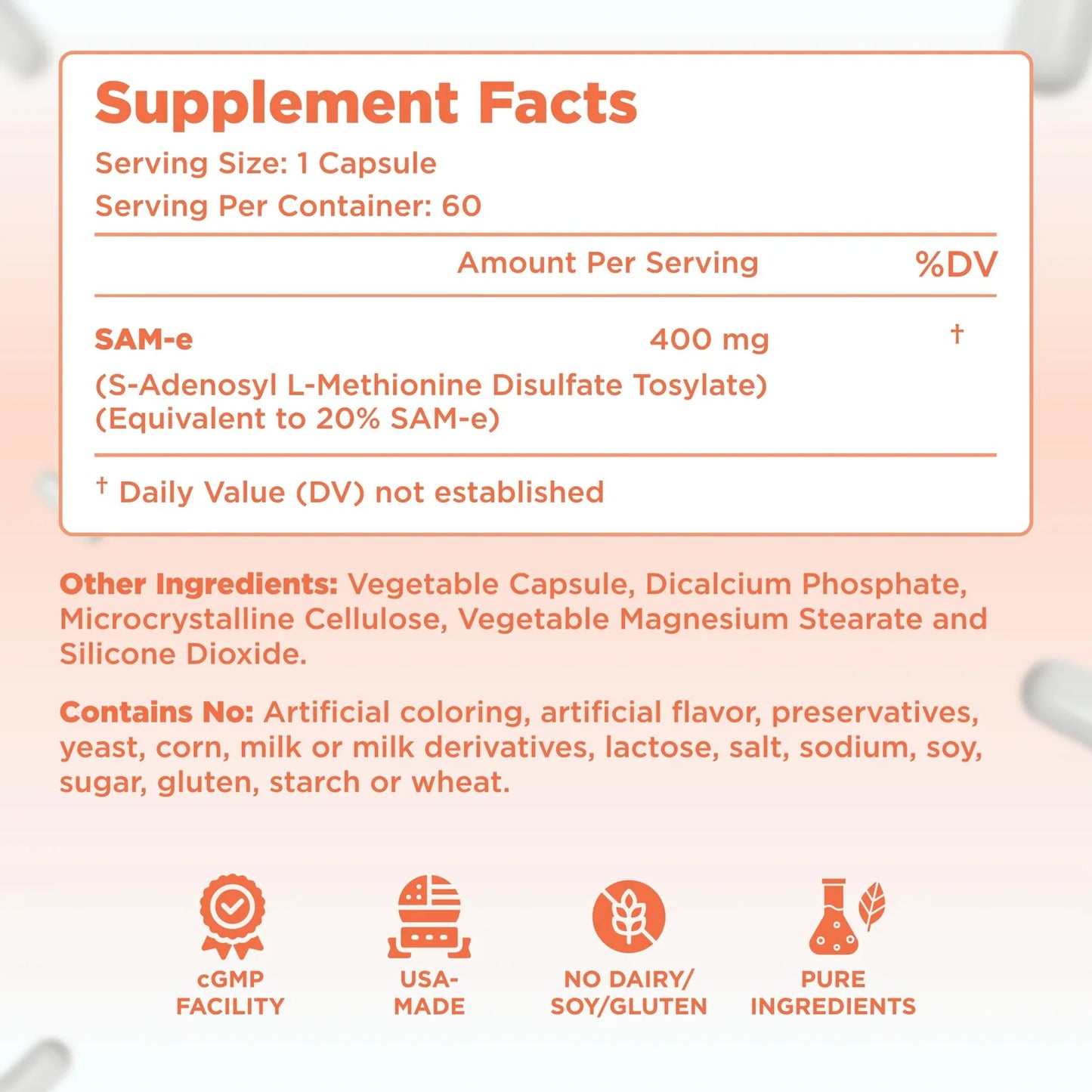 SAM E 400 Mg Suplemento Bioactivo Para Higado Y Estado De Animo Vegano Sin Gluten