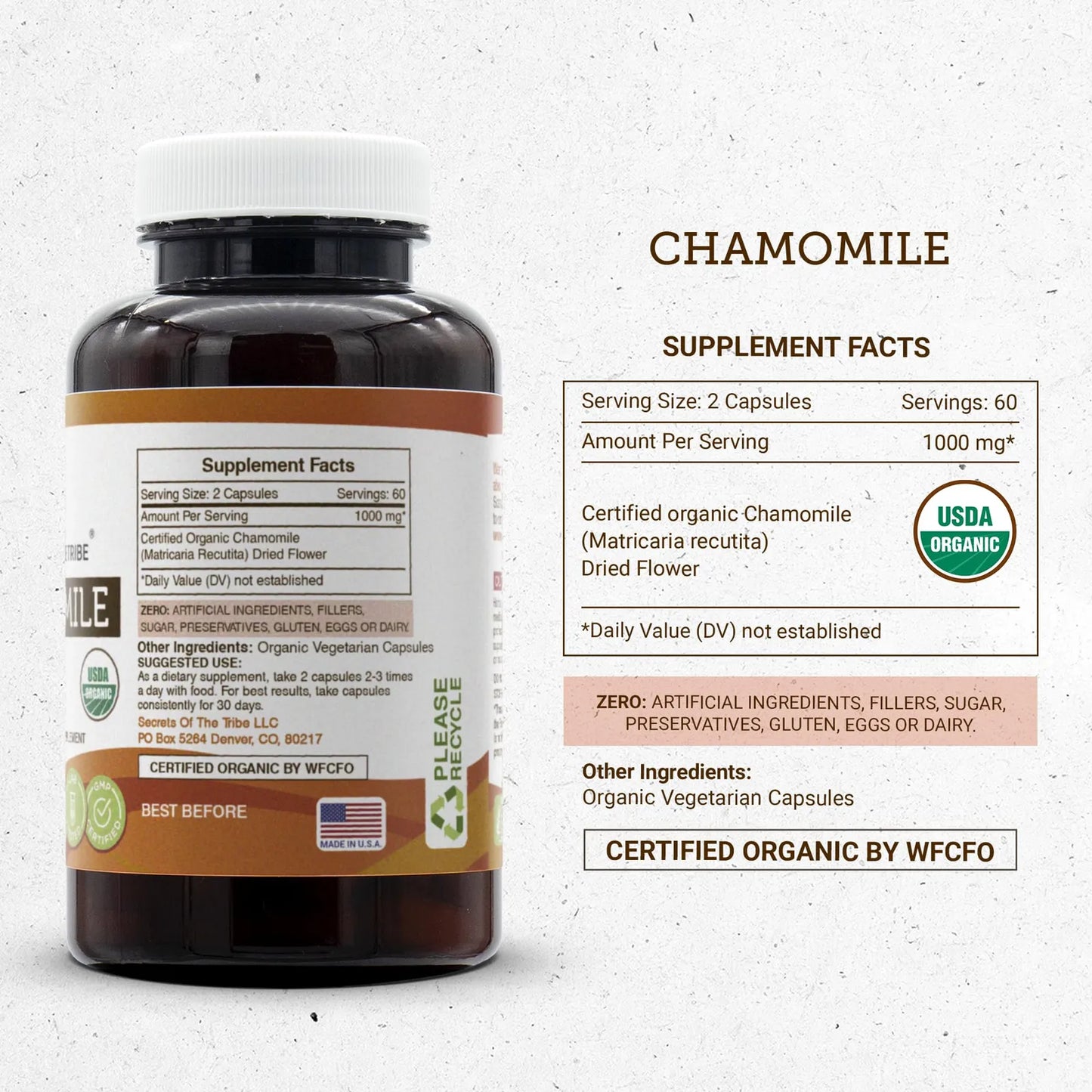 Manzanilla USDA Organic 120 Cápsulas Herbales Alta Potencia Cápsulas Vegetarianas