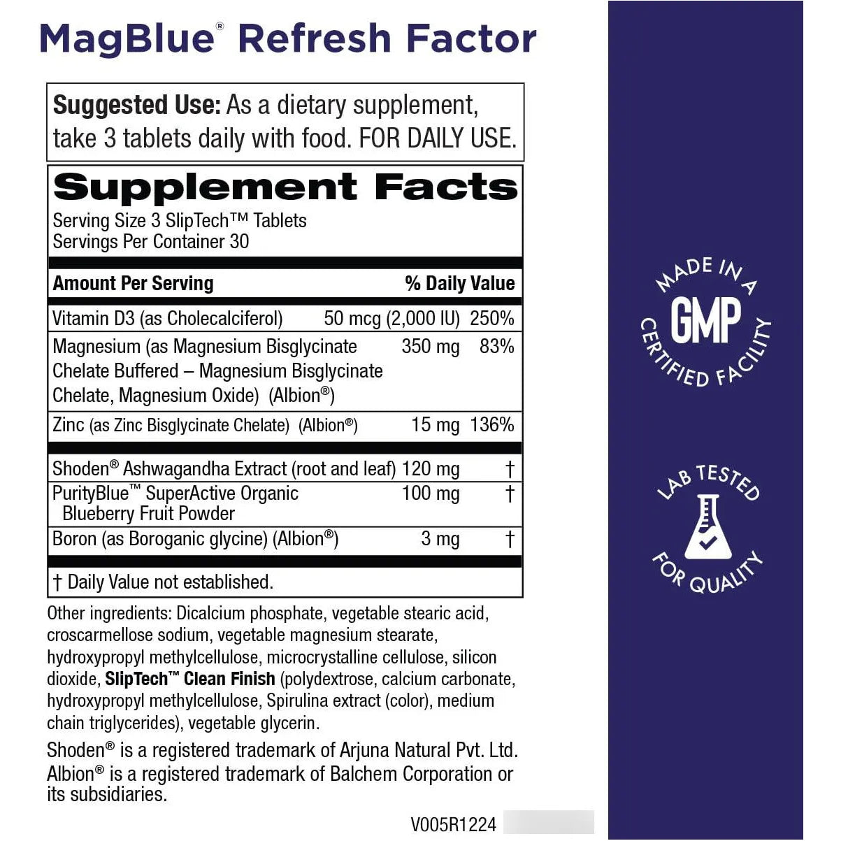 MagBlue Refresh Bisglicinato Magnesio Ashwagandha D3 Zinc 90 Tabletas Energía Y Sueño