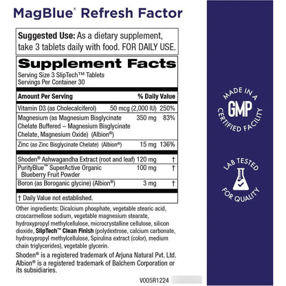 MagBlue Refresh Bisglicinato Magnesio Ashwagandha D3 Zinc 90 Tabletas Energía Y Sueño