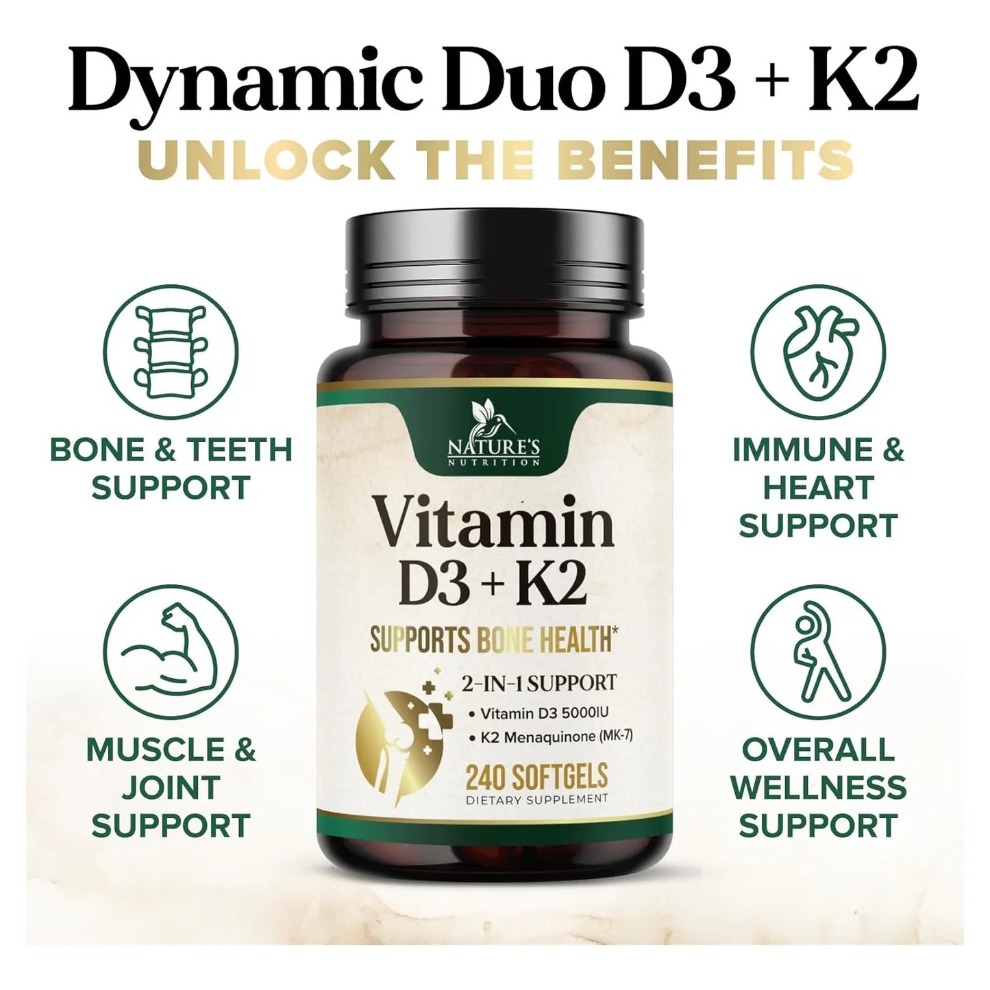 Vitamina D3 5000 Ui Y K2 100 Mcg Capsulas Blandas Para Huesos Y Corazon