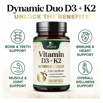 Vitamina D3 5000 Ui Y K2 100 Mcg Capsulas Blandas Para Huesos Y Corazon