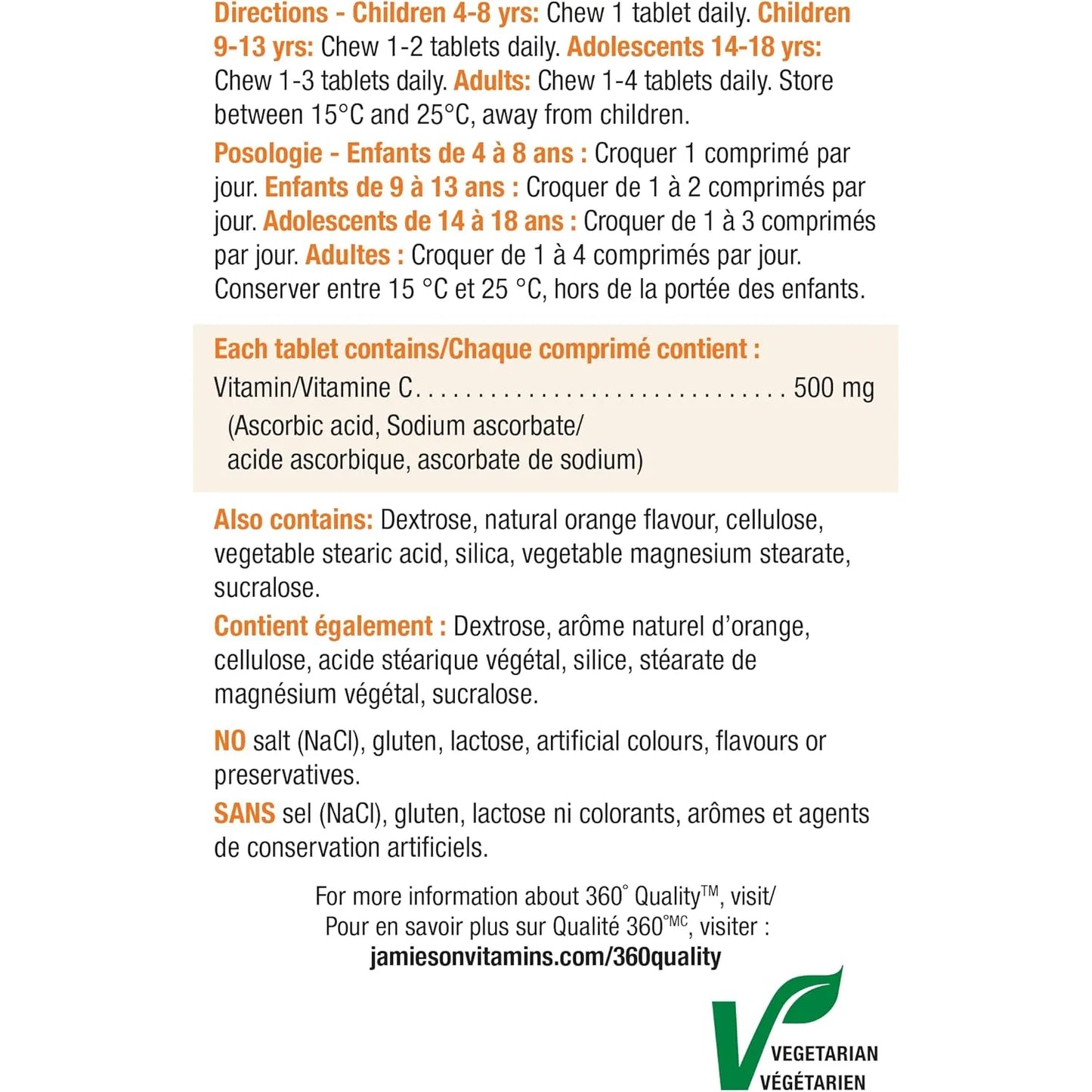Vitaminas C Masticables 500 Mg 330 Unidades Sabor Naranja Picante