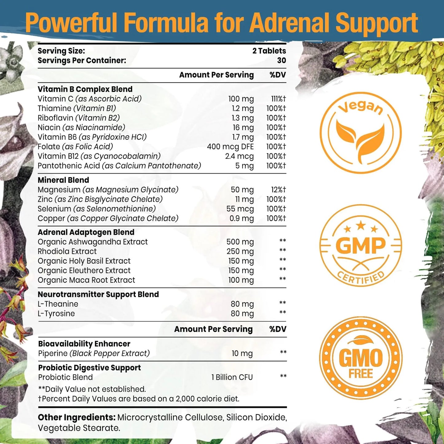 Suplemento Adaptogeno Rhodiola Ashwagandha Soporte Suprarrenal Energia 120 Caps