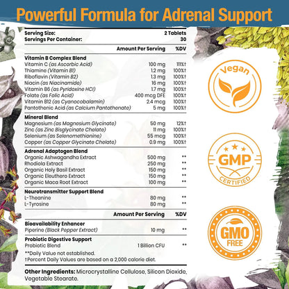 Suplemento Adaptogeno Rhodiola Ashwagandha Soporte Suprarrenal Energia 120 Caps