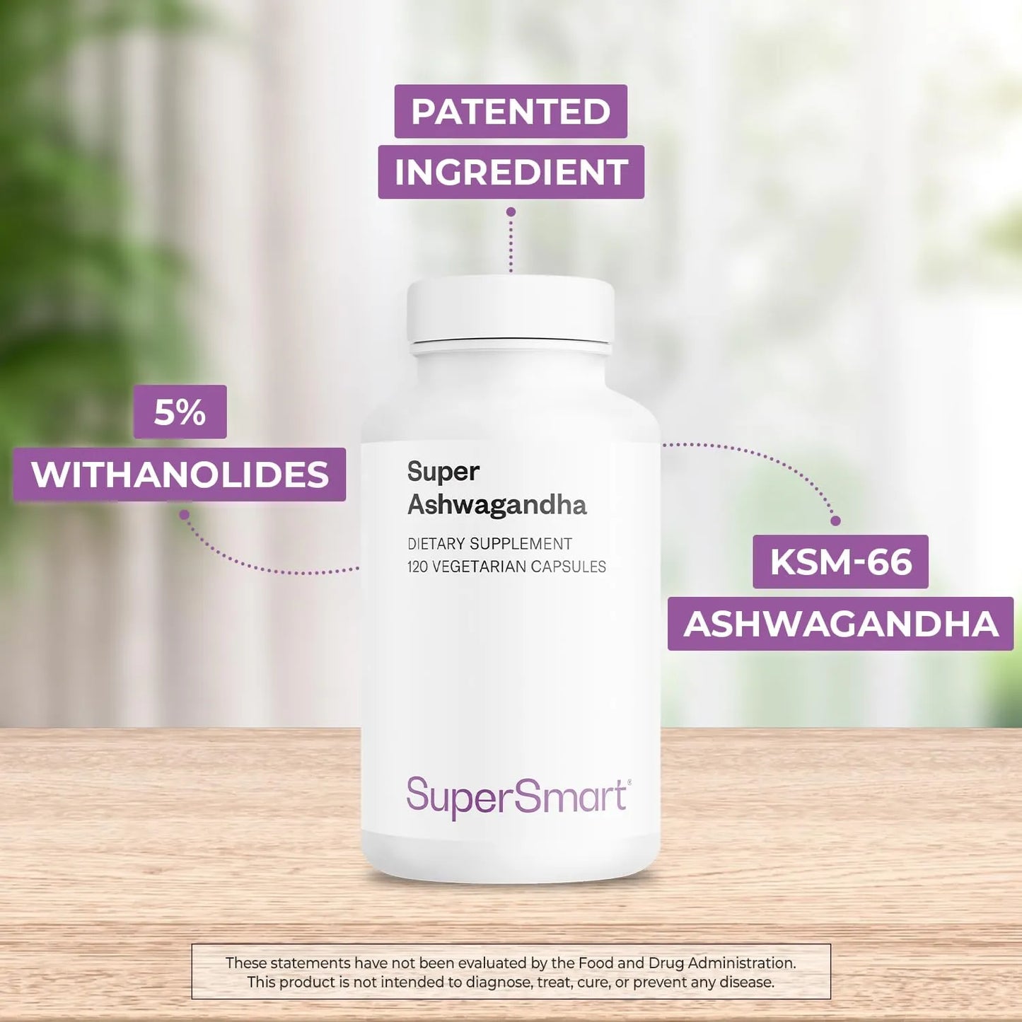 Super Ashwagandha KSM 66 600 Mg 5 Withanolides 120 Capsulas Veganas