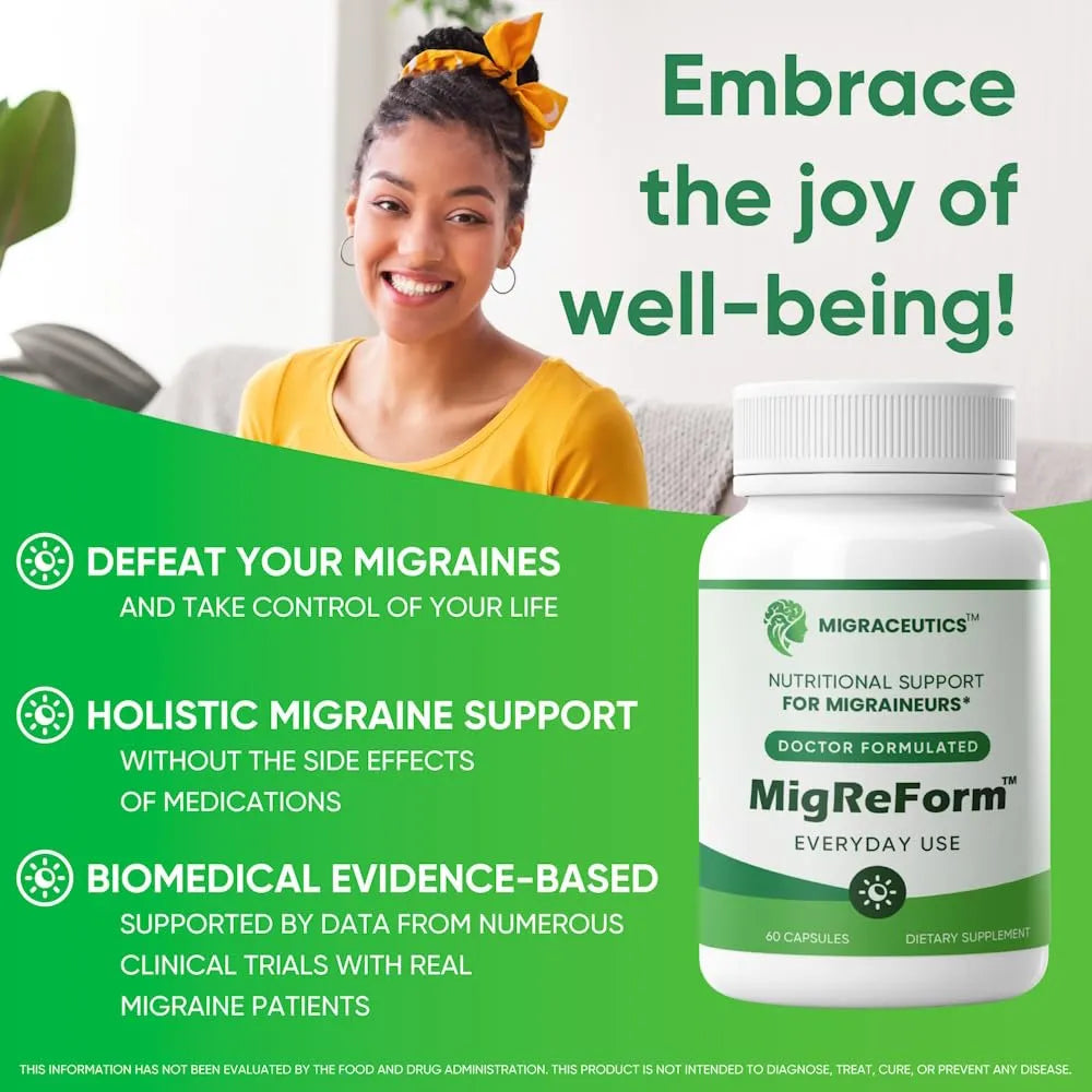 MigReForm Suplemento Natural Para Alivio De Migraña Con Magnesio Y Vitaminas