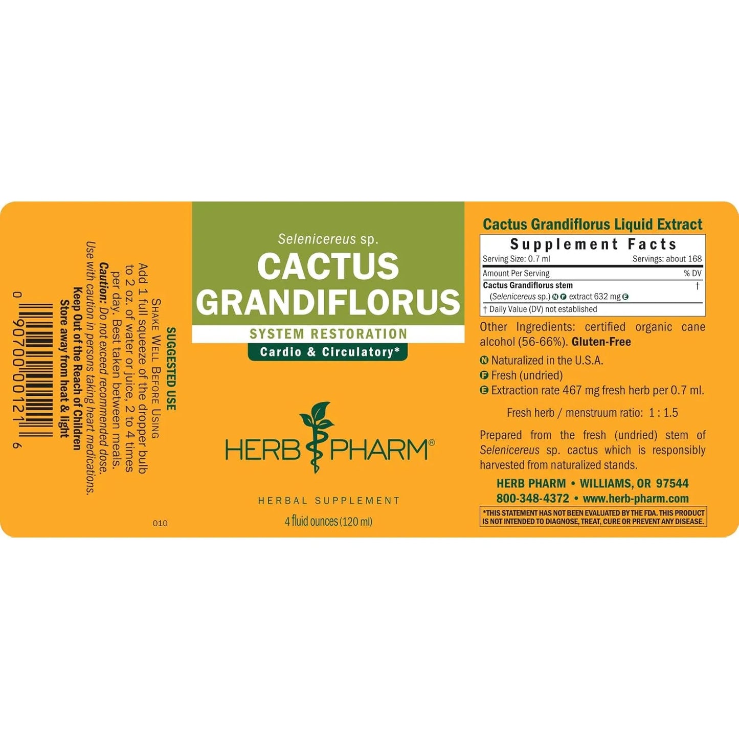 Extracto Liquido Cactus Grandiflorus Herb Pharm 4 Onzas Apoyo Cardiovascular