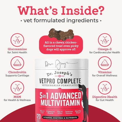 Masticables Multivitamínicos 5 En 1 Para Perros Con Glucosamina Y Probióticos